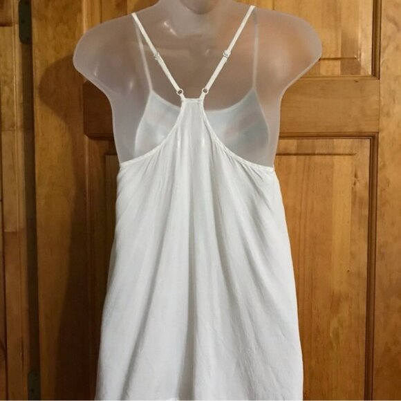 Teal Dove White Spaghetti Strap Razor Back Tank Top w/ Teal & Coral Neckline - Picture 3 of 11